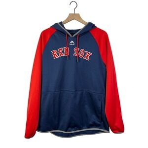 Majestic Red Sox Hoodie Streetwear Pullover Sweatshirt MLB Baseball Raglan Large